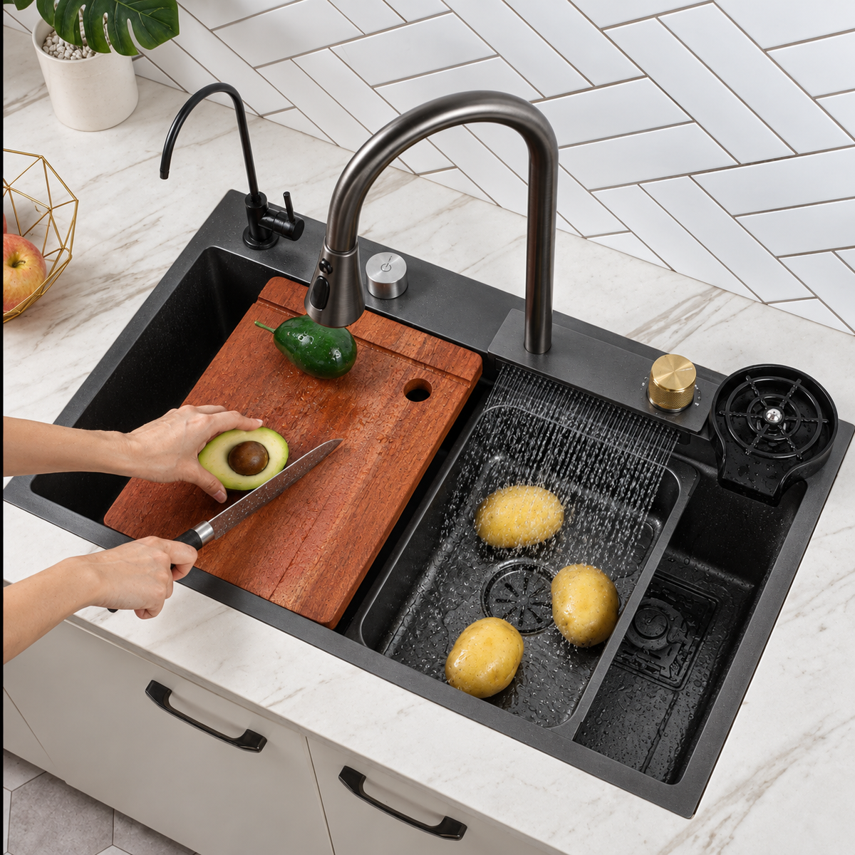 Ravenna Kitchen Sink Solid Brass with Faucet Workstation
