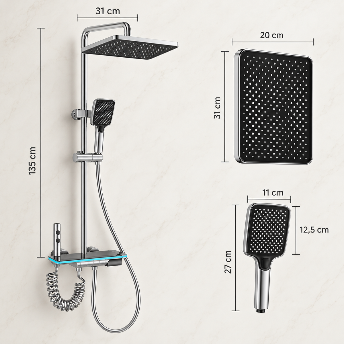 Sicilia Shower Column System Solid Brass Rainfall