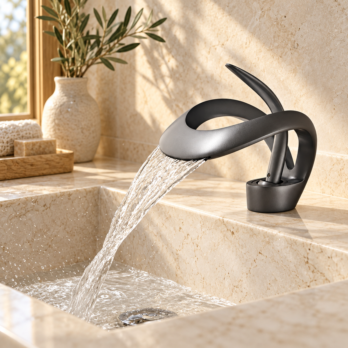 Spoleto Bathroom Sink Faucet Solid Brass Waterfall
