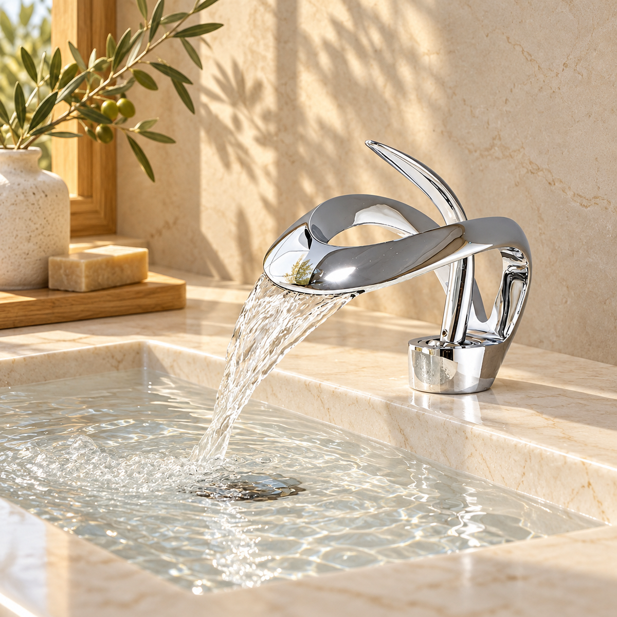 Spoleto Bathroom Sink Faucet Solid Brass Waterfall