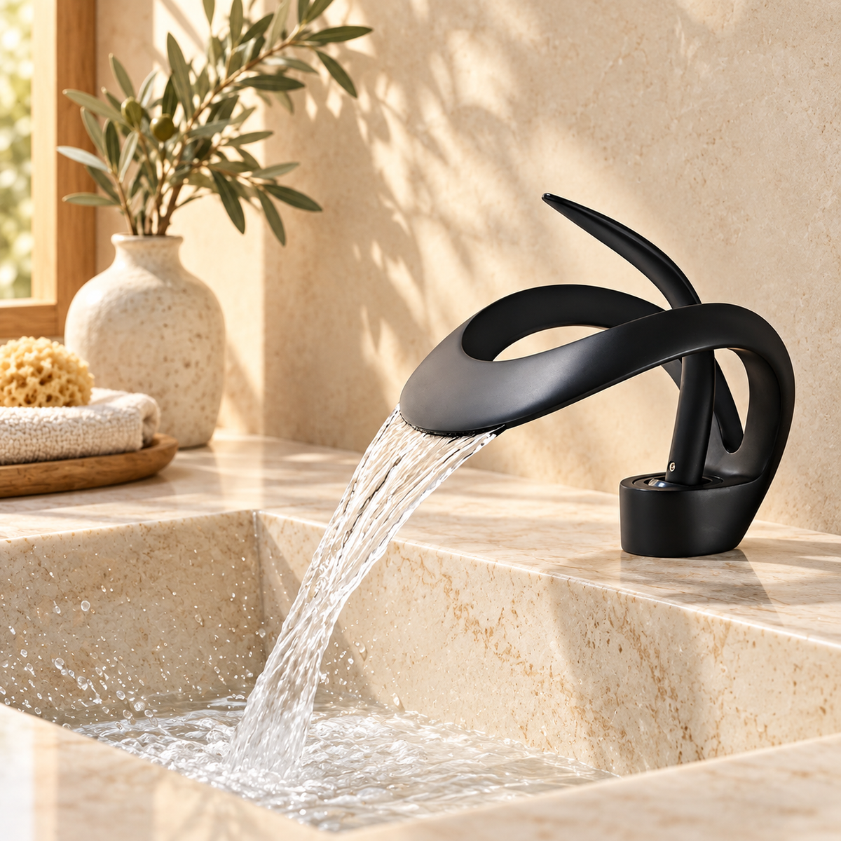 Spoleto Bathroom Sink Faucet Solid Brass Waterfall