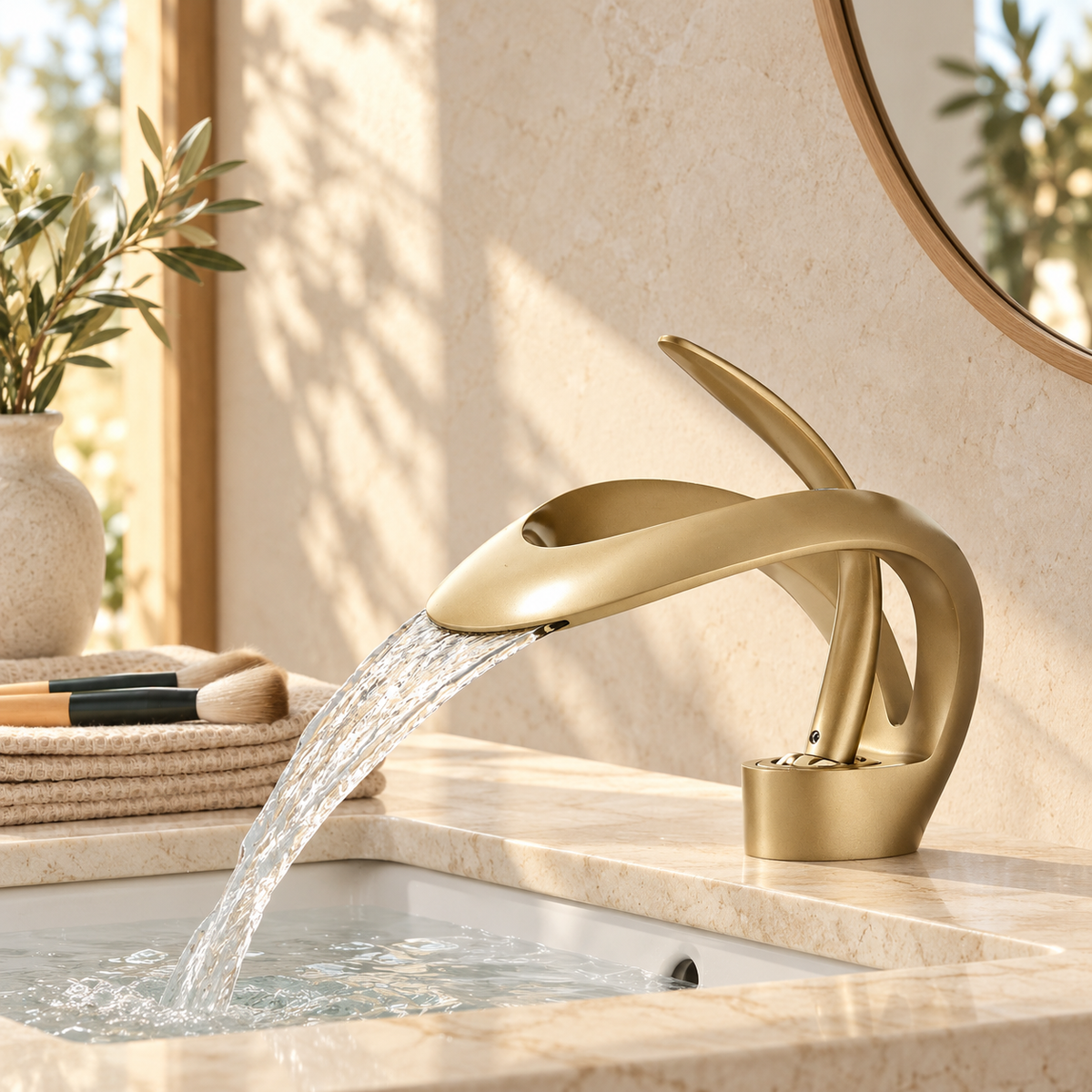 Spoleto Bathroom Sink Faucet Solid Brass Waterfall