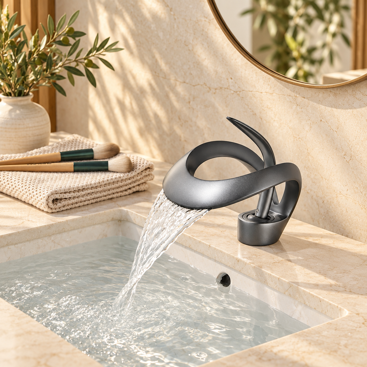 Spoleto Bathroom Sink Faucet Solid Brass Waterfall