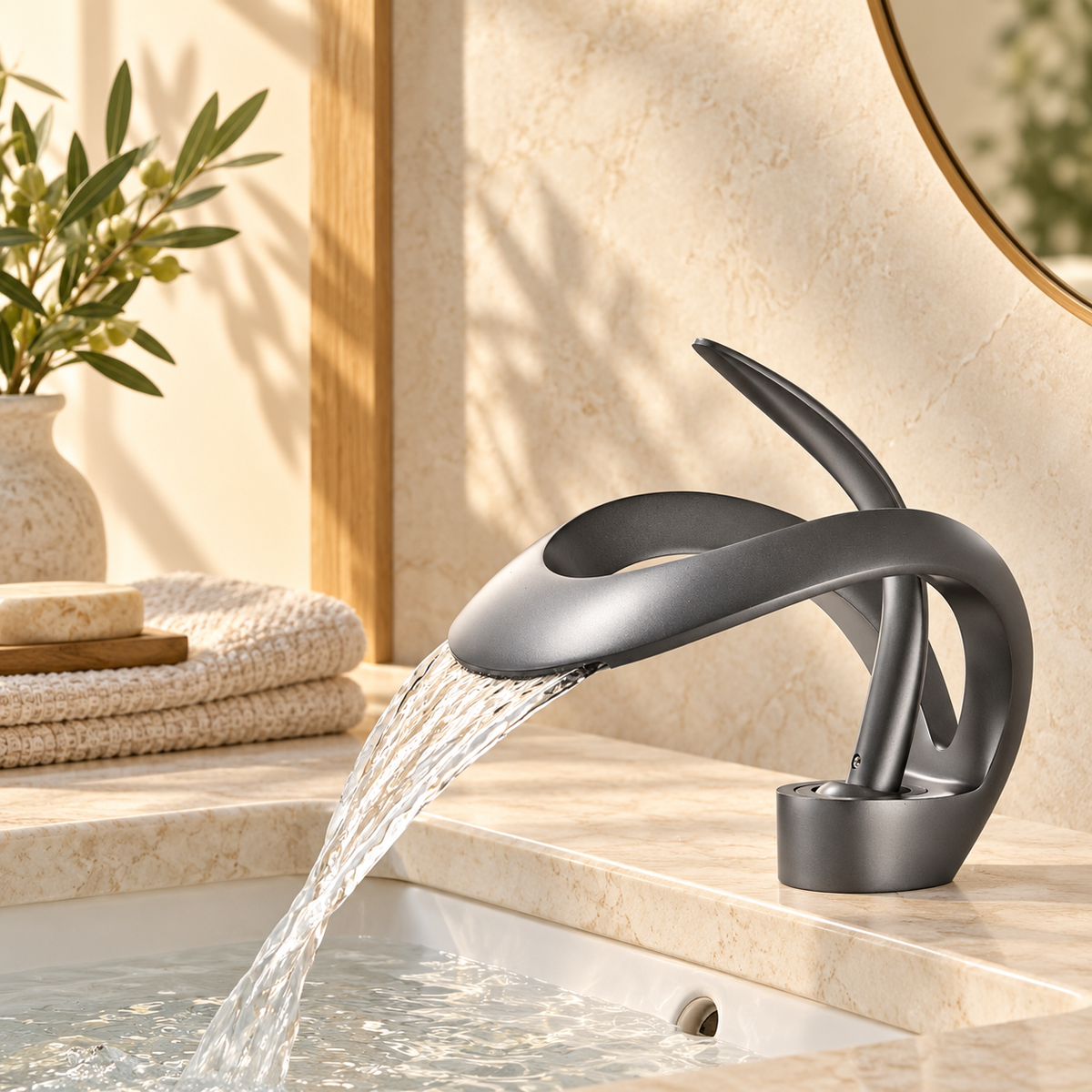 Spoleto Bathroom Sink Faucet Solid Brass Waterfall