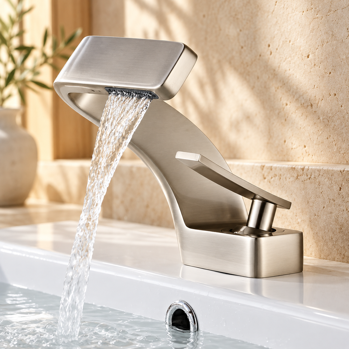 Stromboli Bathroom Sink Faucet Solid Brass Waterfall