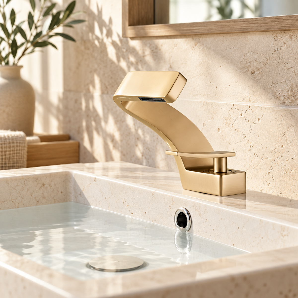 Stromboli Bathroom Sink Faucet Solid Brass Waterfall