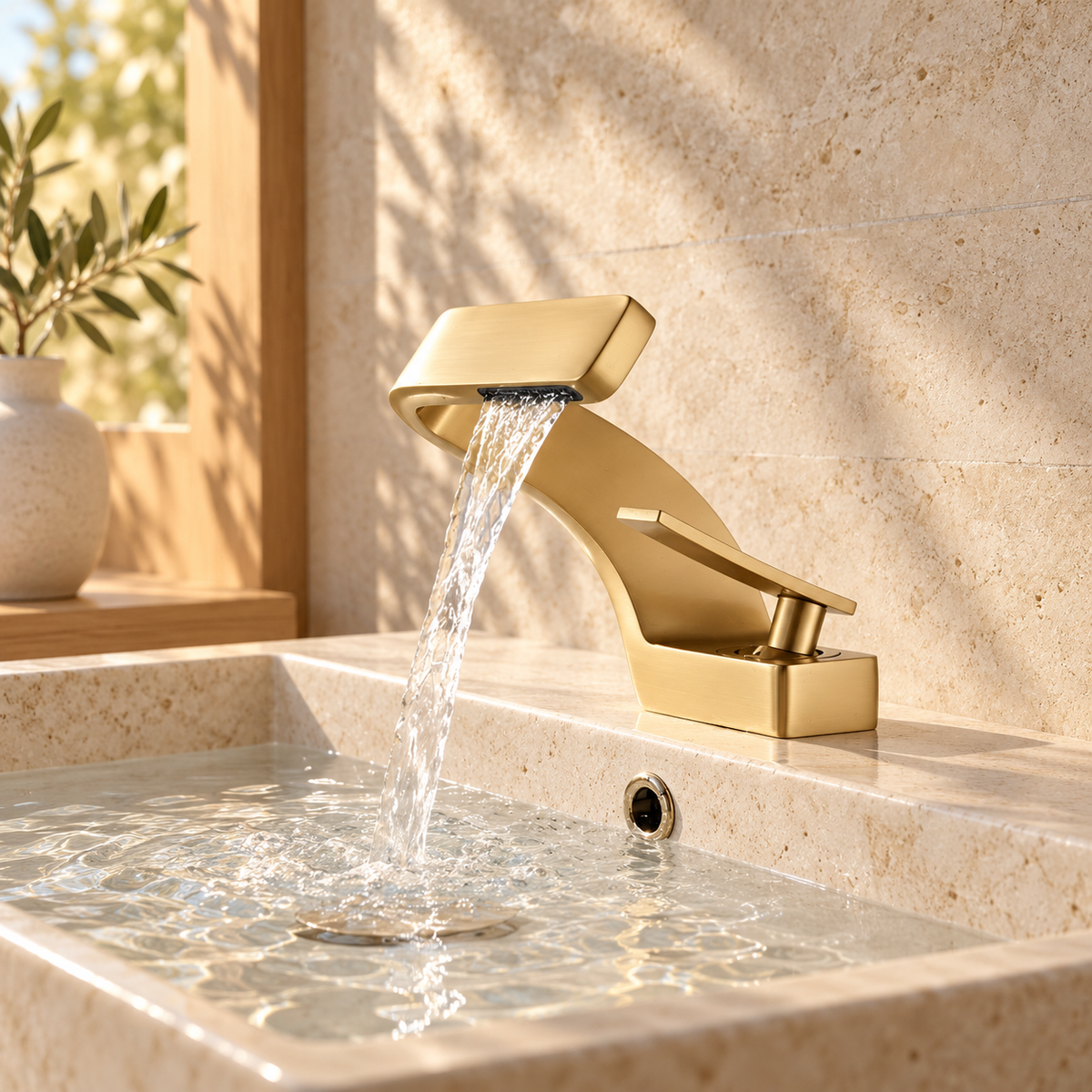 Stromboli Bathroom Sink Faucet Solid Brass Waterfall