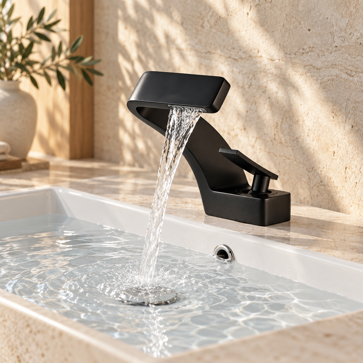 Stromboli Bathroom Sink Faucet Solid Brass Waterfall