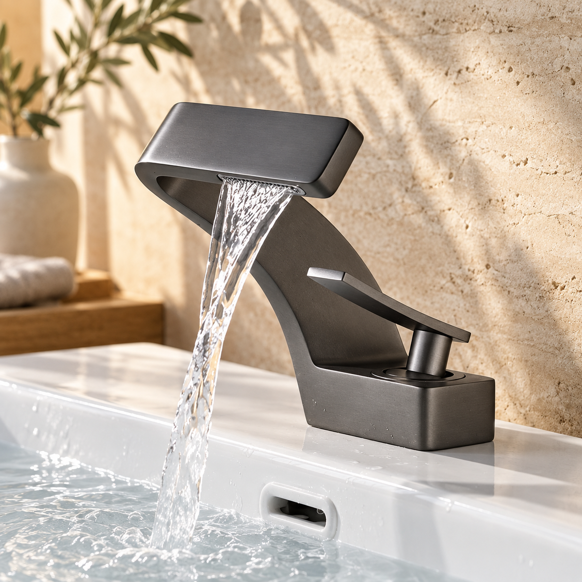Stromboli Bathroom Sink Faucet Solid Brass Waterfall