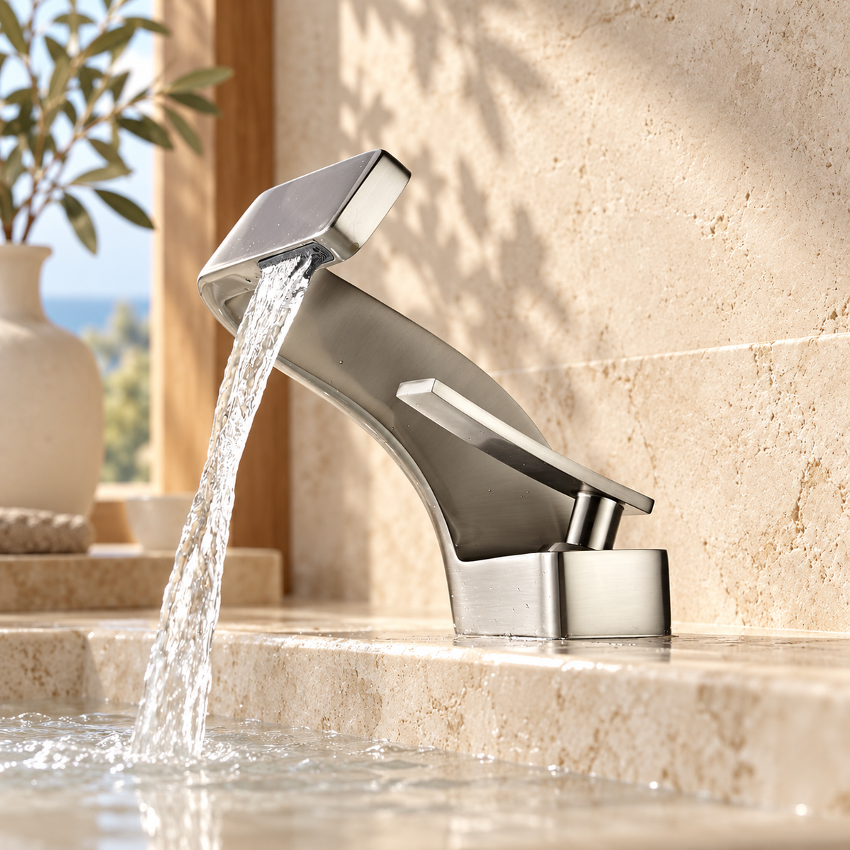 Stromboli Bathroom Sink Faucet Solid Brass Waterfall