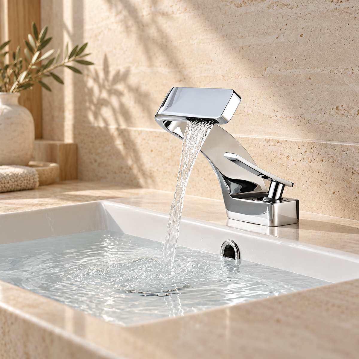 Stromboli Bathroom Sink Faucet Solid Brass Waterfall