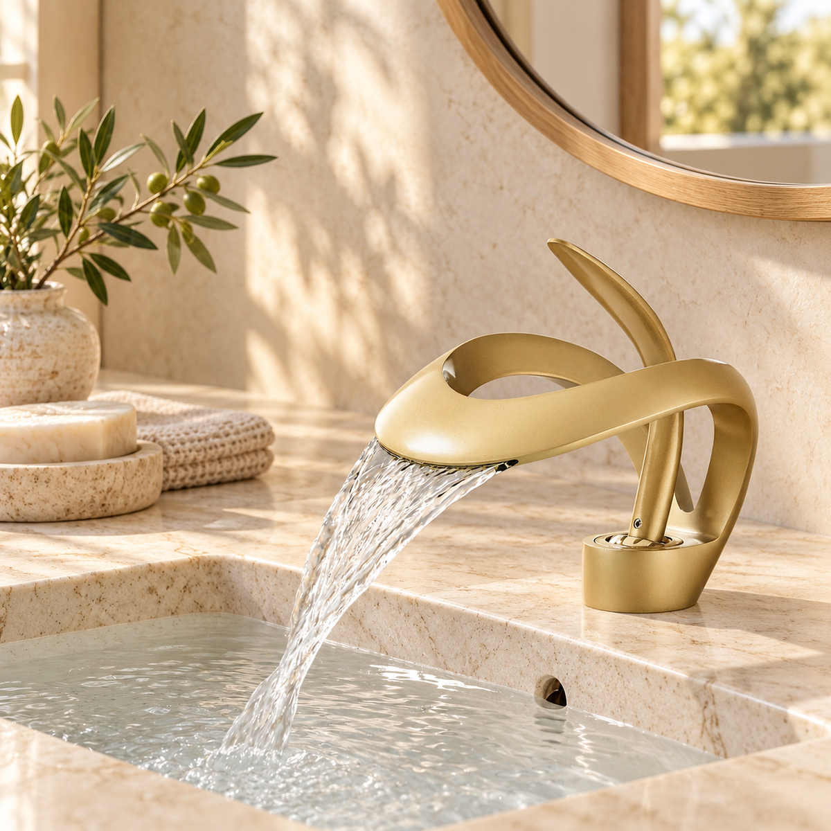 Spoleto Bathroom Sink Faucet Solid Brass Waterfall