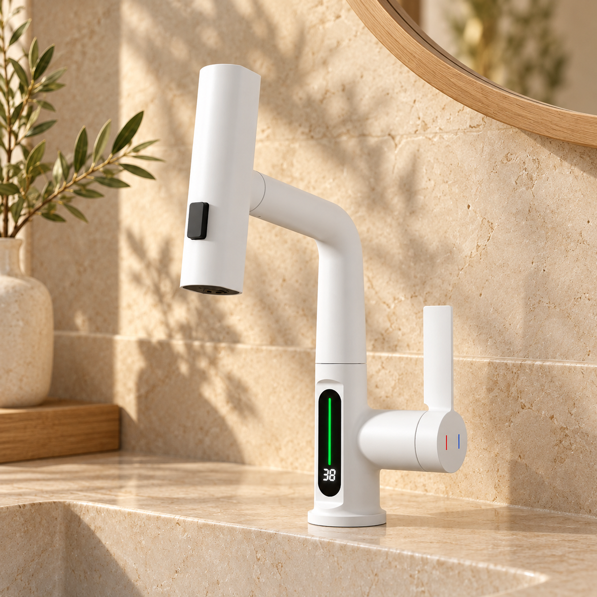 Lucca Waterfall Bathroom Sink Faucet with Temperature Display