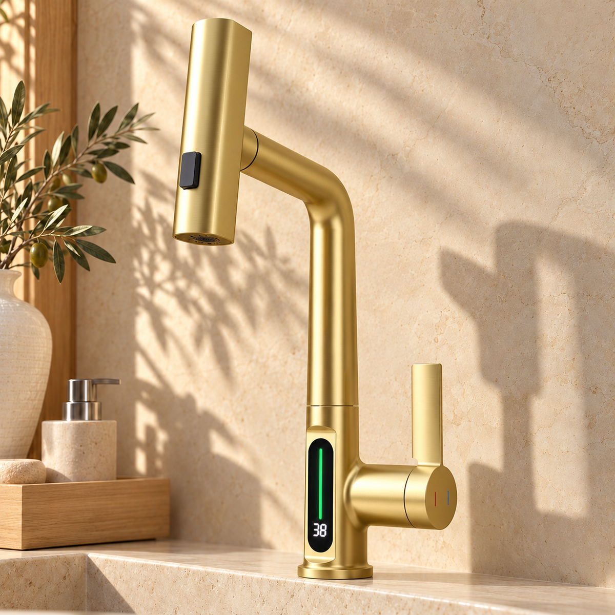 Lucca Waterfall Bathroom Sink Faucet with Temperature Display