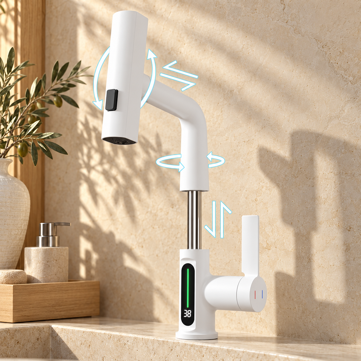 Lucca Waterfall Bathroom Sink Faucet with Temperature Display