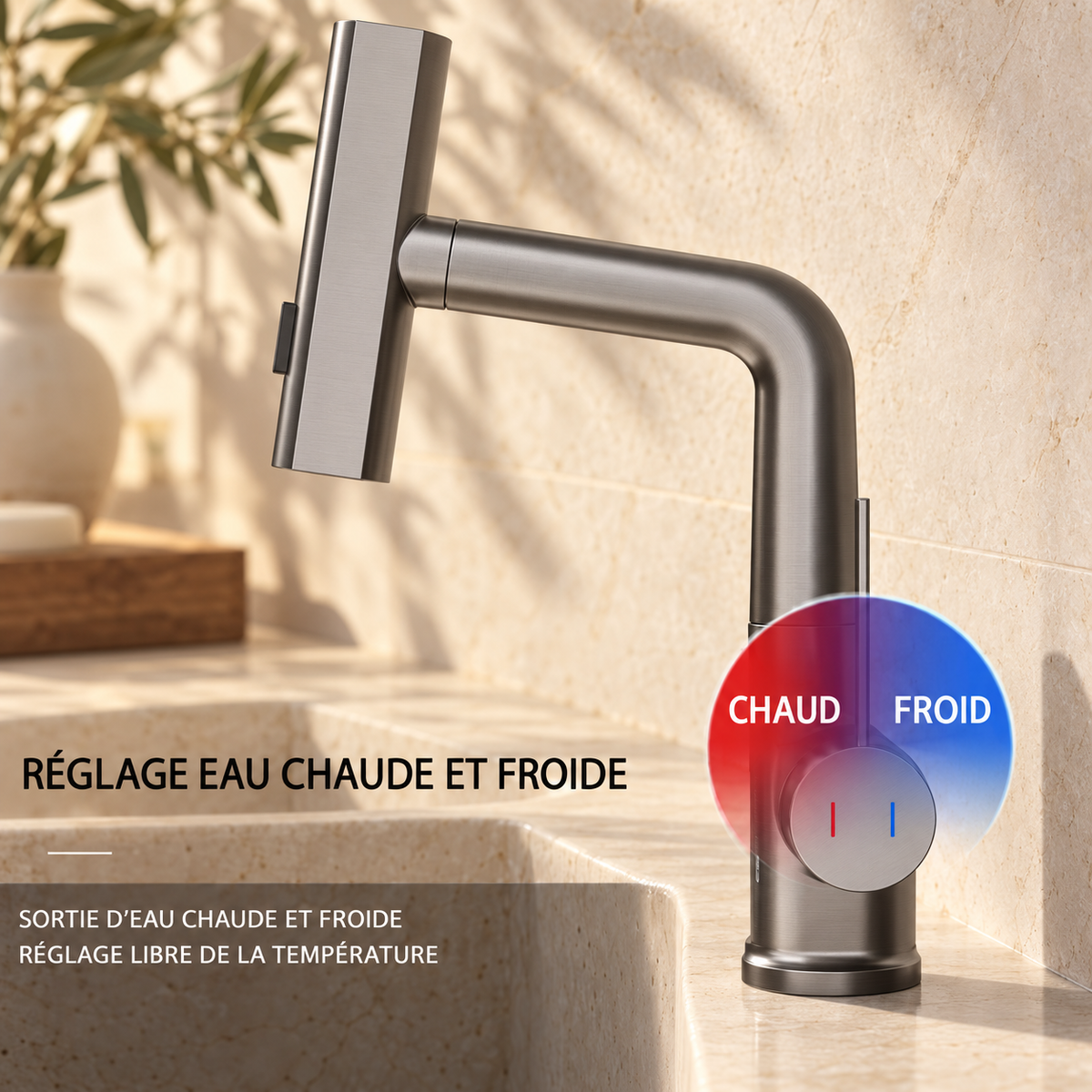 Lucca Waterfall Bathroom Sink Faucet with Temperature Display