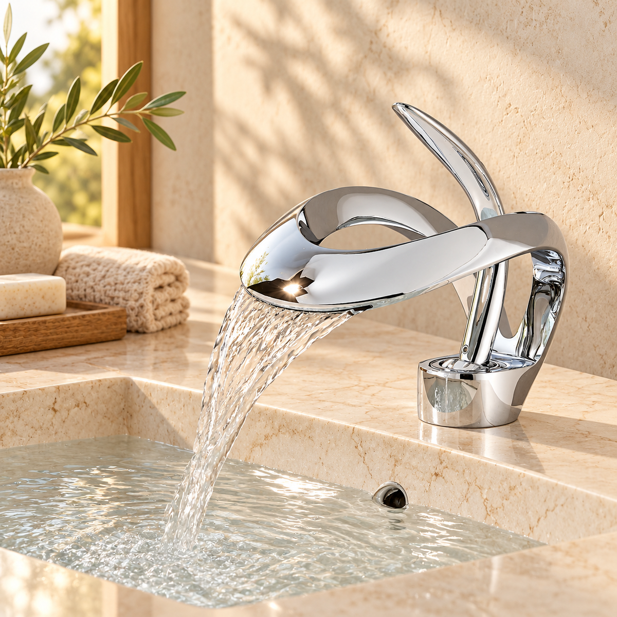 Spoleto Bathroom Sink Faucet Solid Brass Waterfall
