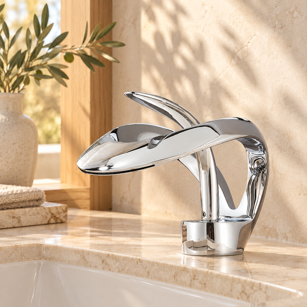 Spoleto Bathroom Sink Faucet Solid Brass Waterfall