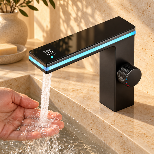 Modena Bathroom Sink Faucet with Temperature Display
