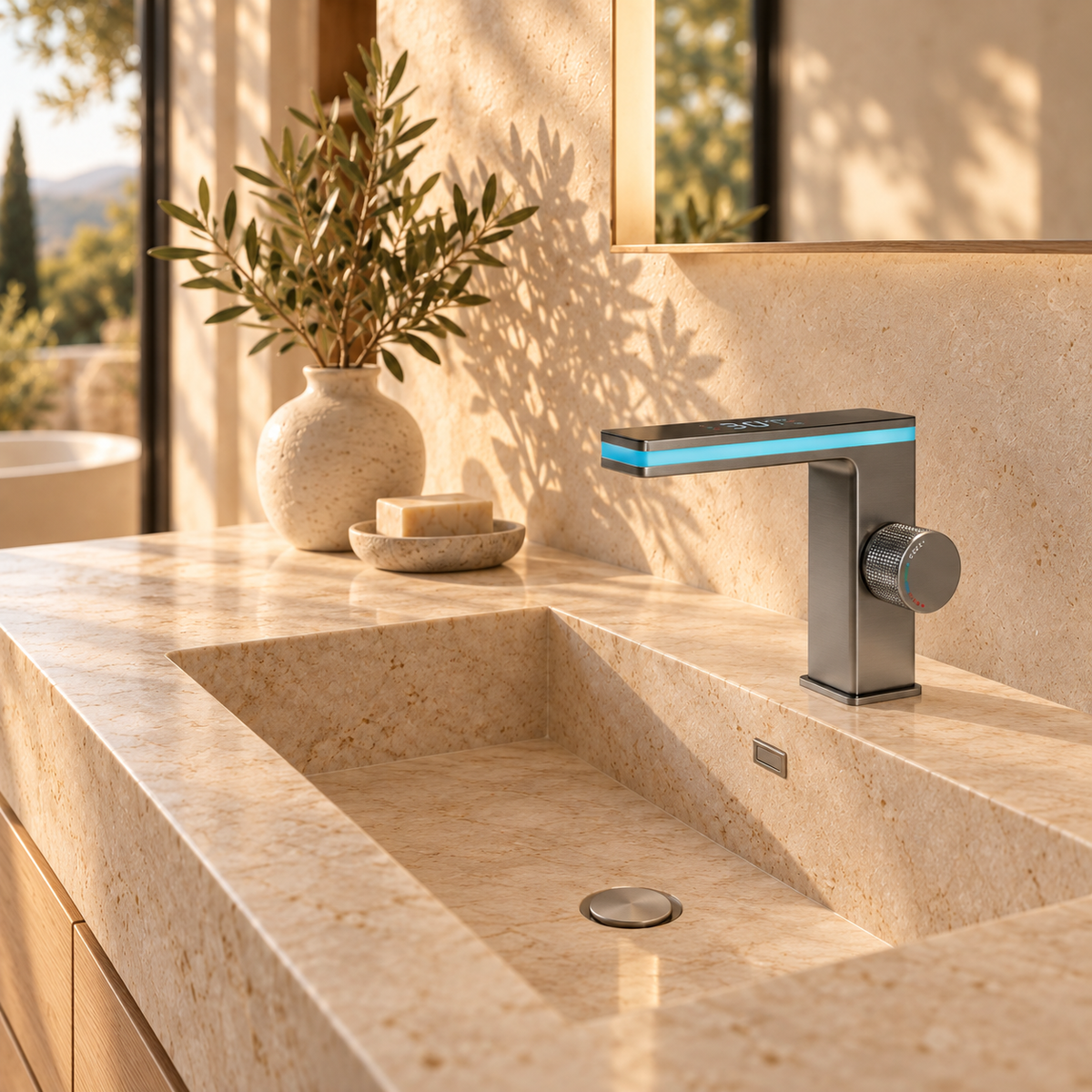 Modena Bathroom Sink Faucet with Temperature Display