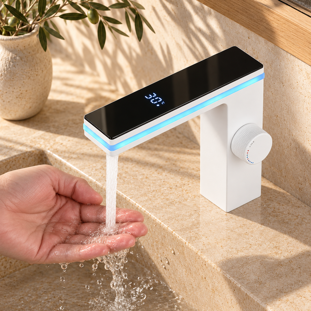 Modena Bathroom Sink Faucet with Temperature Display