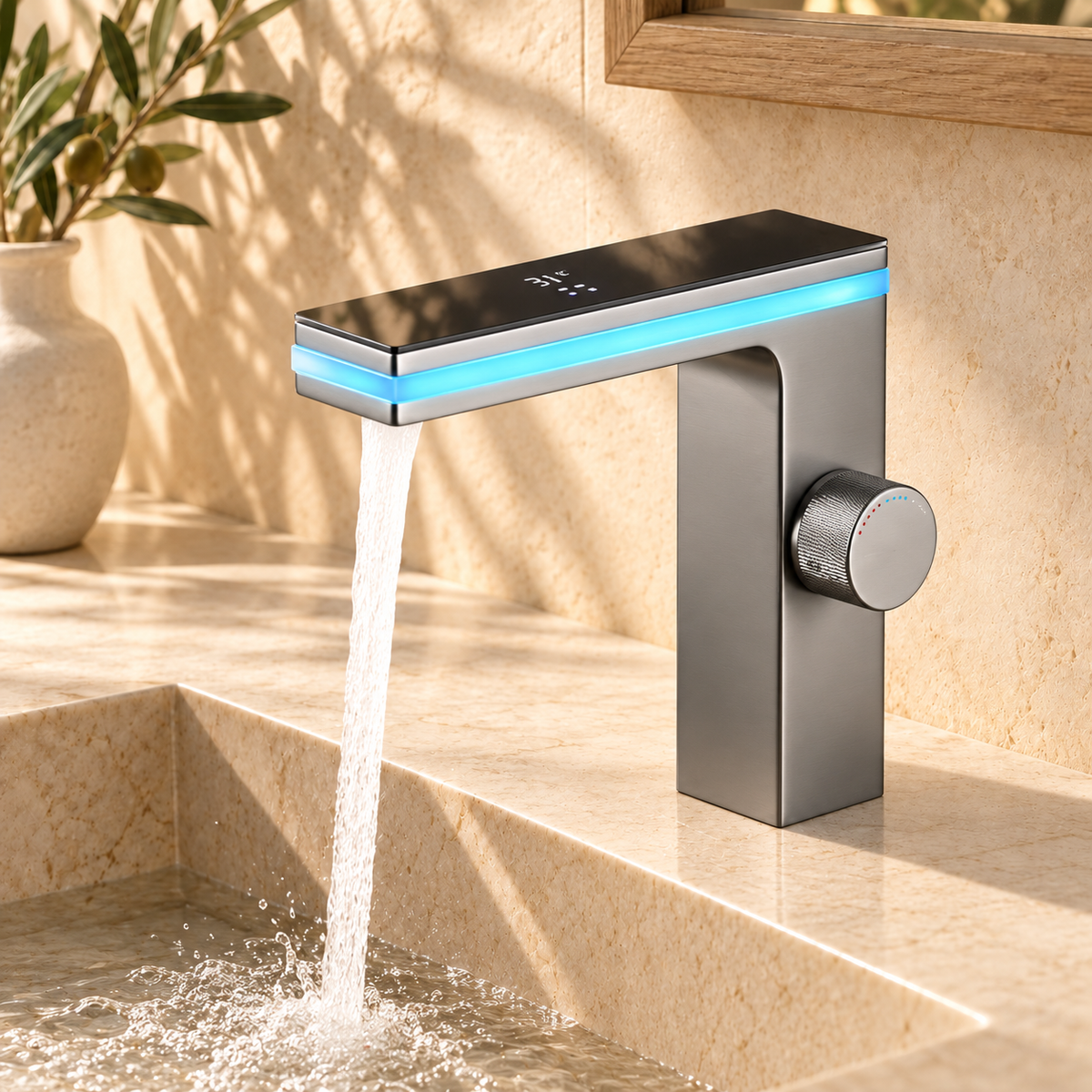 Modena Bathroom Sink Faucet with Temperature Display