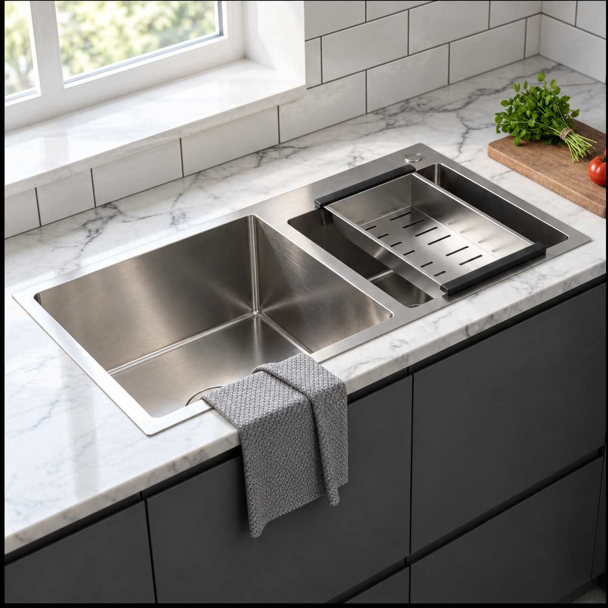 Pantelleria Double Bowl Kitchen Sink Stainless Steel Workstation
