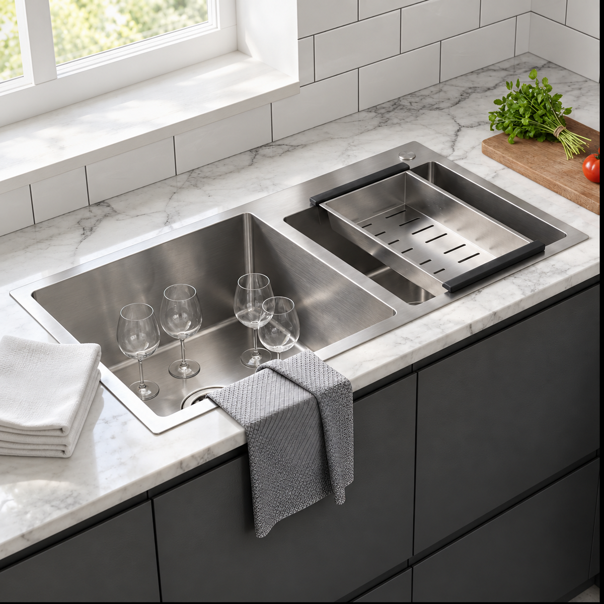 Pantelleria Double Bowl Kitchen Sink Stainless Steel Workstation