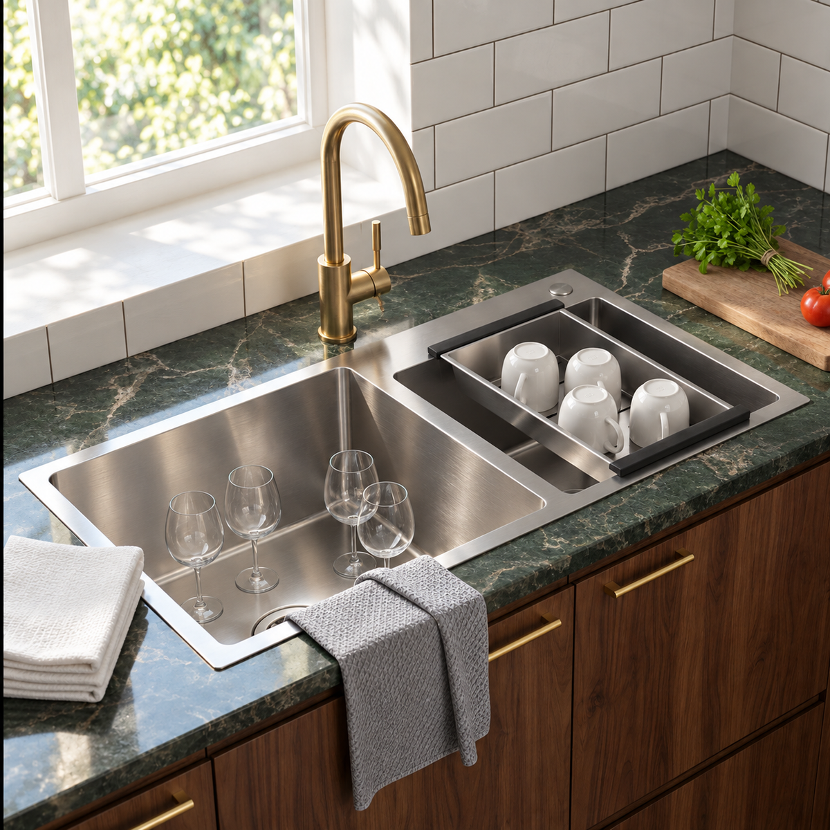 Pantelleria Double Bowl Kitchen Sink Stainless Steel Workstation