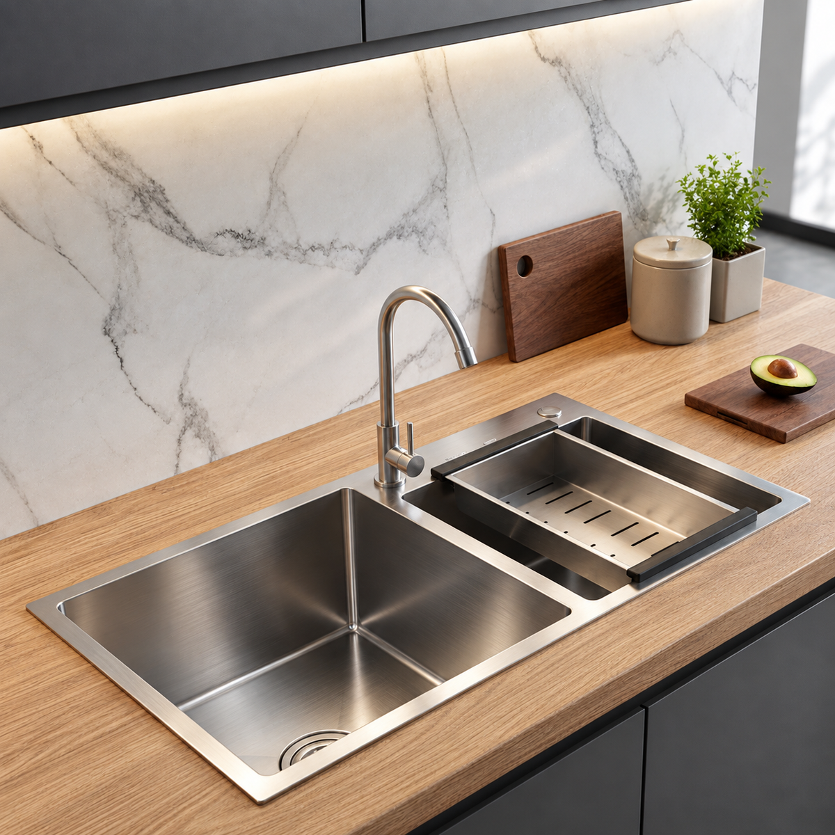 Pantelleria Double Bowl Kitchen Sink Stainless Steel Workstation