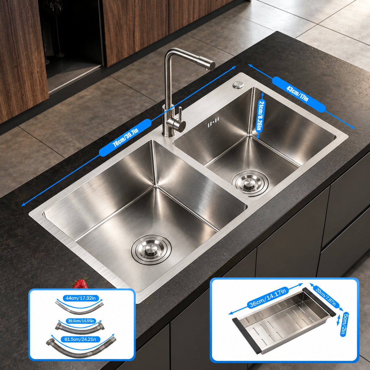 Pantelleria Double Bowl Kitchen Sink Stainless Steel Workstation