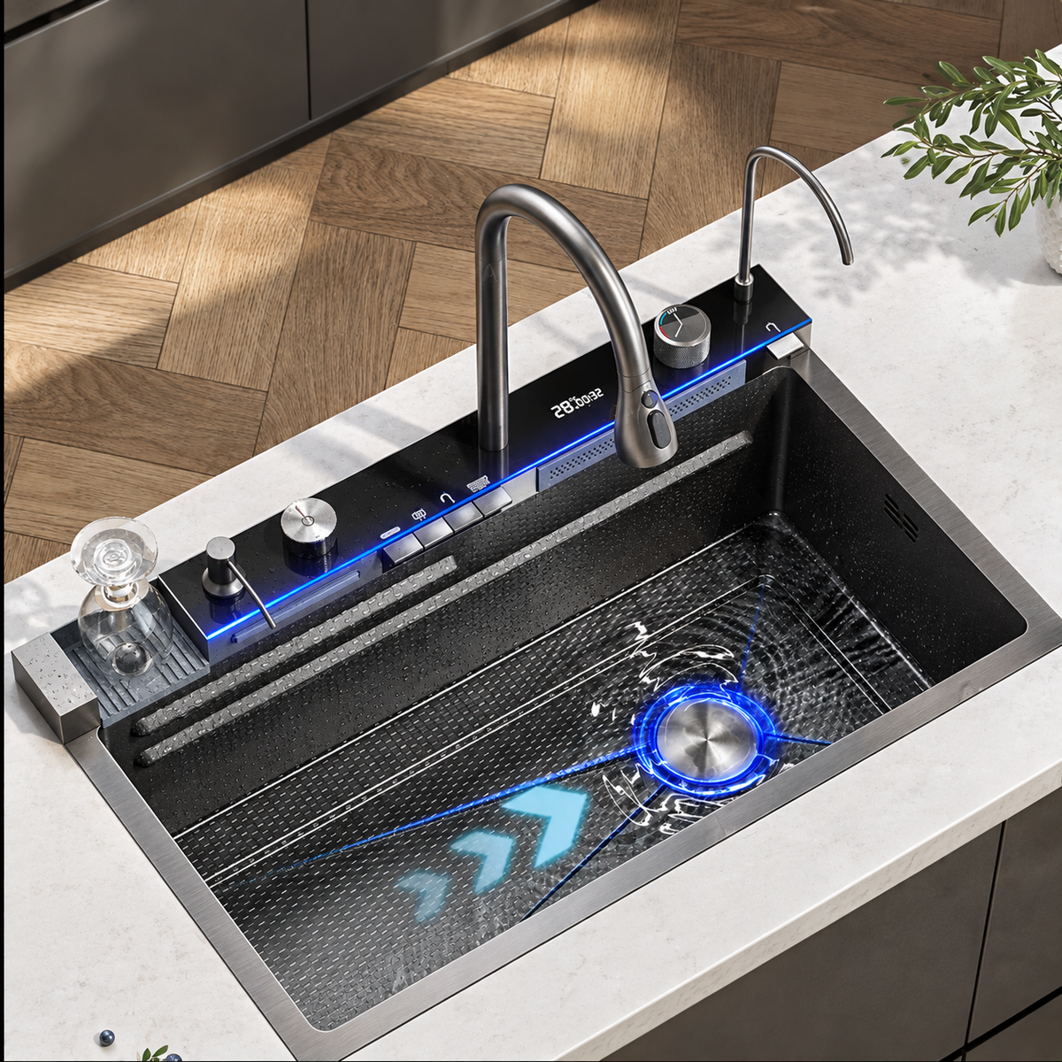 Ferrara Kitchen Sink Stainless Steel Workstation Waterfall