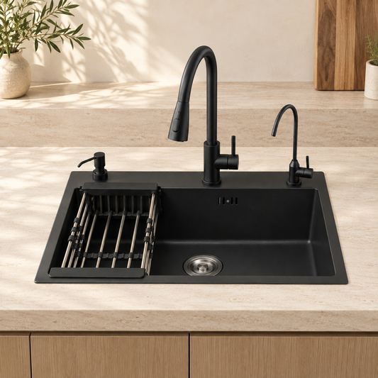 Vulcano Kitchen Sink Stainless Steel Workstation with Faucet