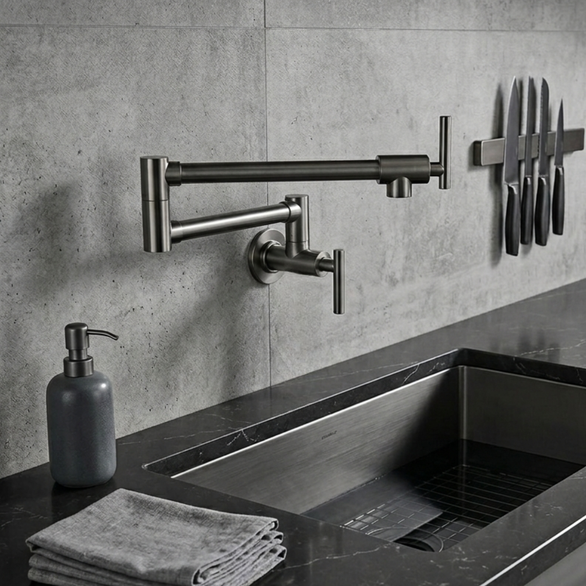 Bolzano Wall-Mounted Kitchen Faucet Solid Brass Swivel Spout