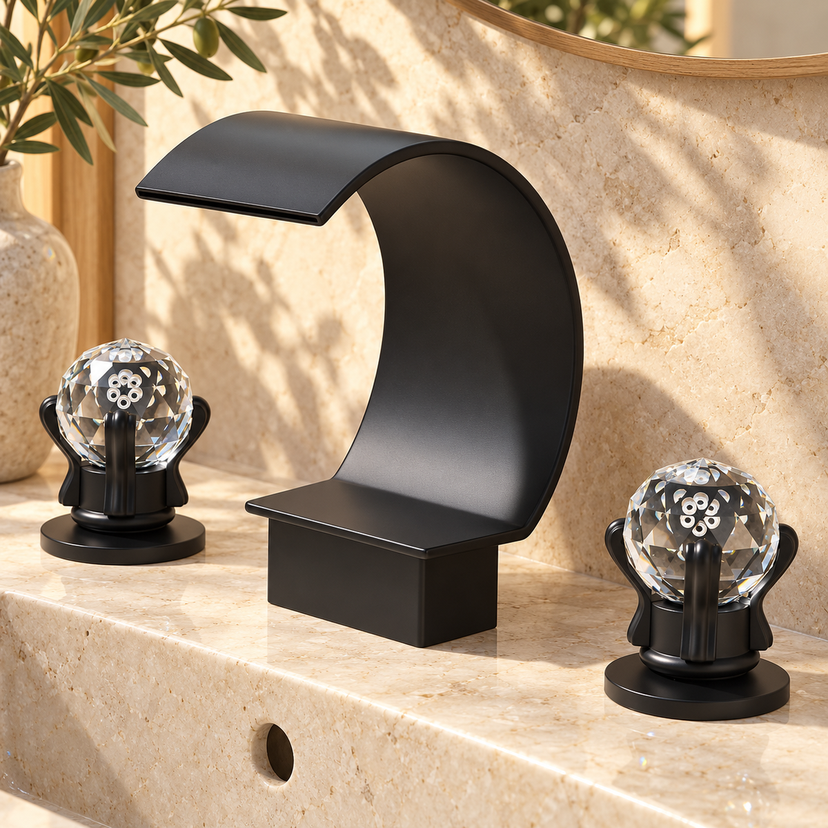 Lecce Bathroom Sink Faucet Solid Brass 3-Hole Waterfall