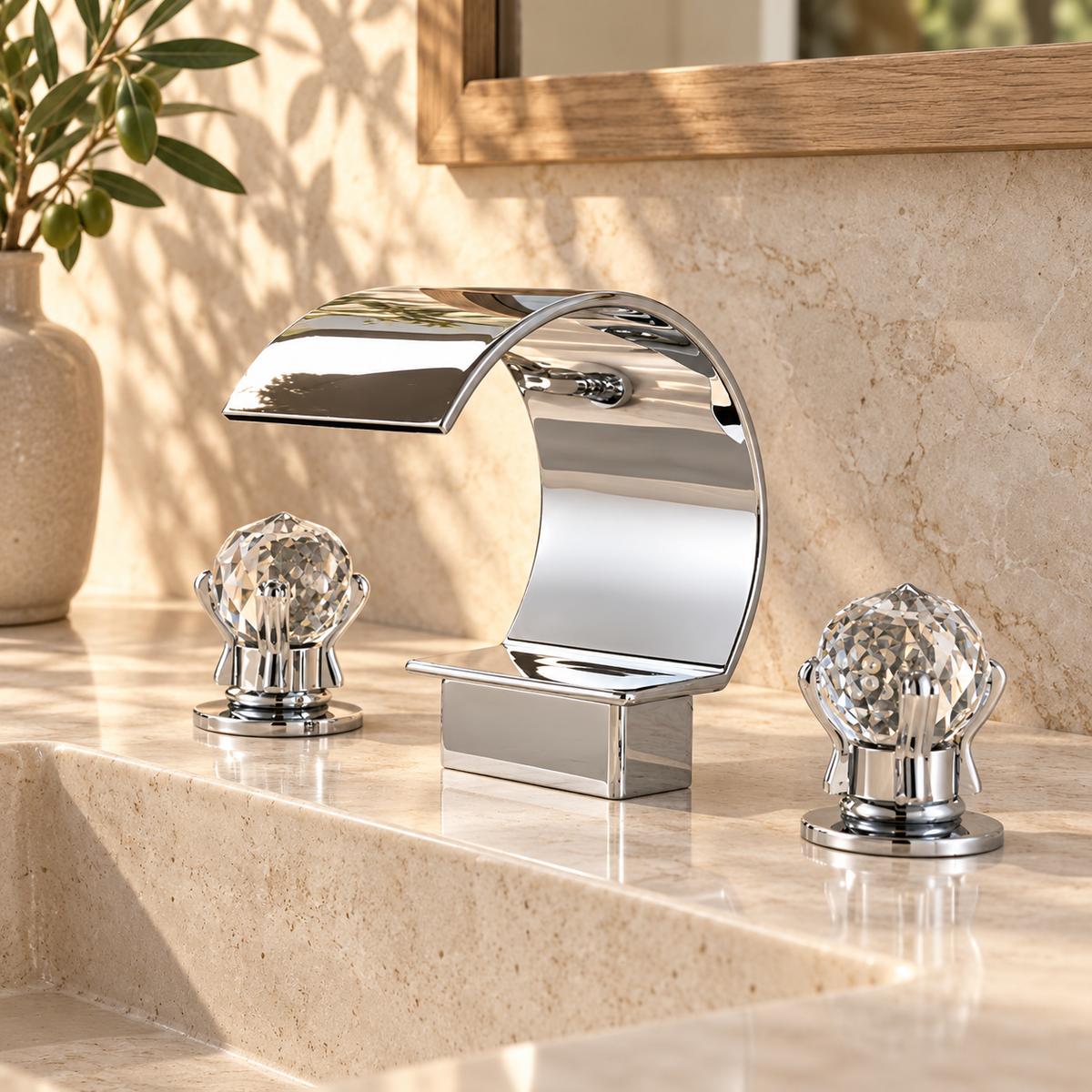 Lecce Bathroom Sink Faucet Solid Brass 3-Hole Waterfall