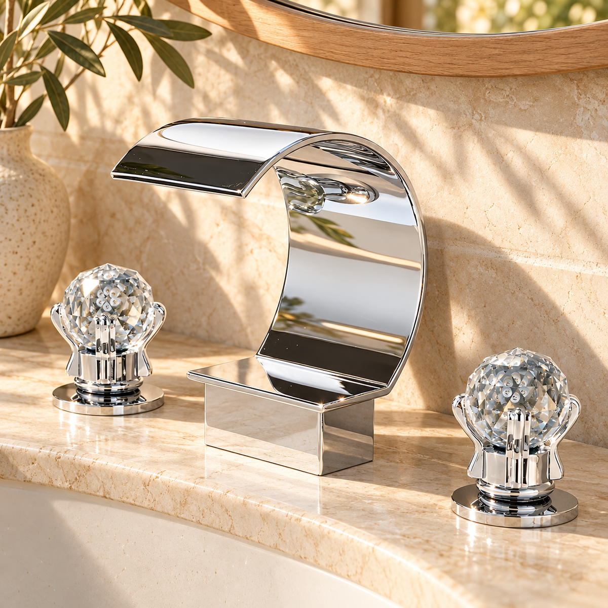 Lecce Bathroom Sink Faucet Solid Brass 3-Hole Waterfall