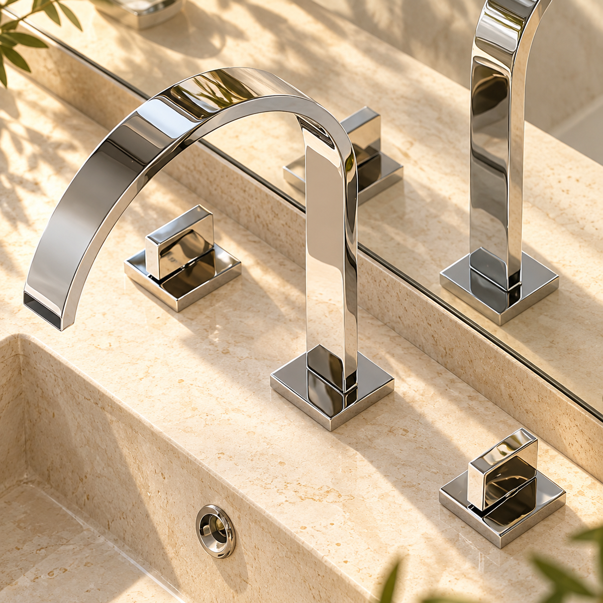 Rimini Bathroom Sink Faucet Solid Brass 3-Hole Waterfall