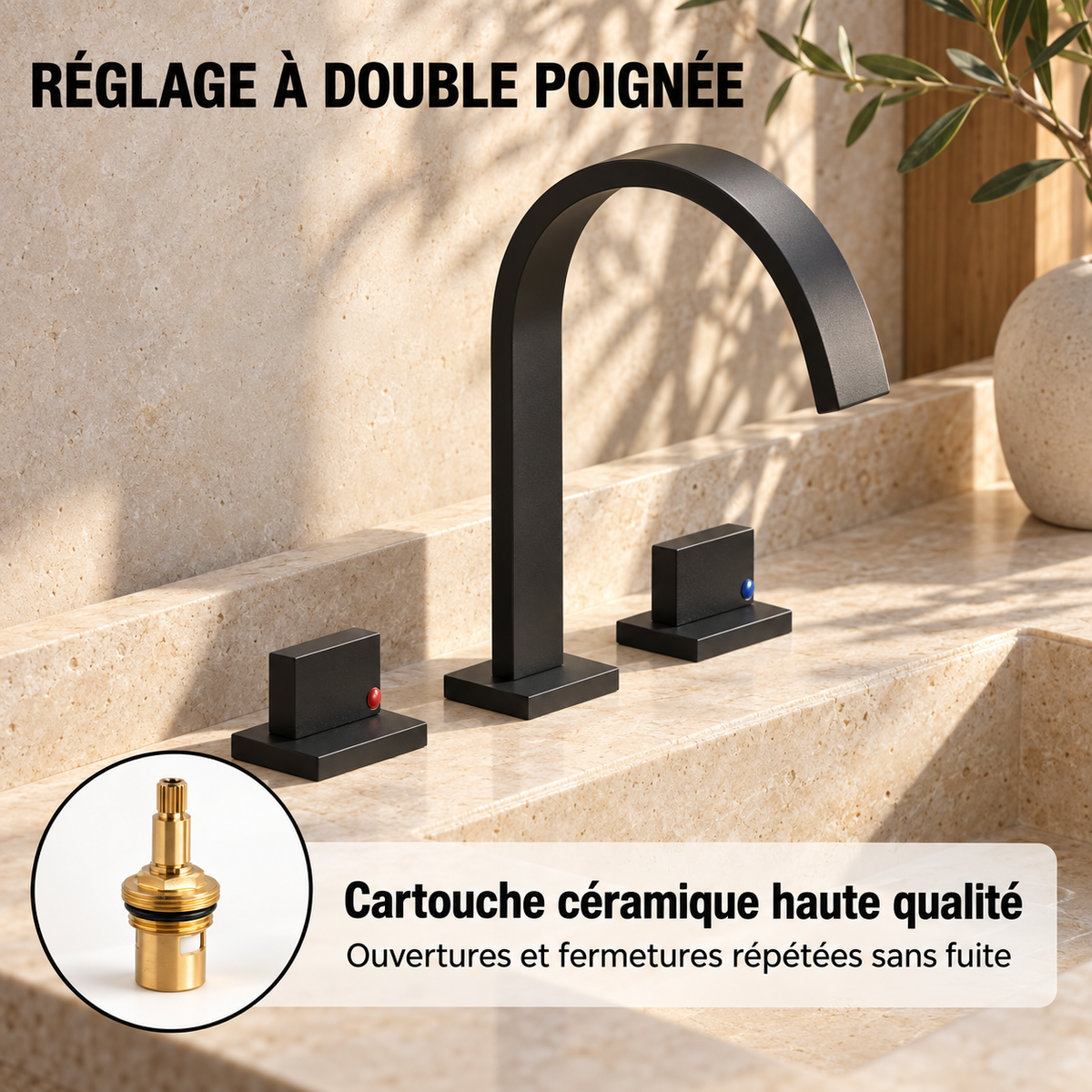 Rimini Bathroom Sink Faucet Solid Brass 3-Hole Waterfall