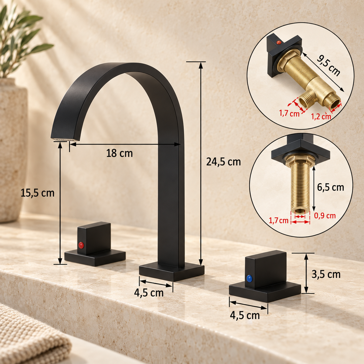 Rimini Bathroom Sink Faucet Solid Brass 3-Hole Waterfall