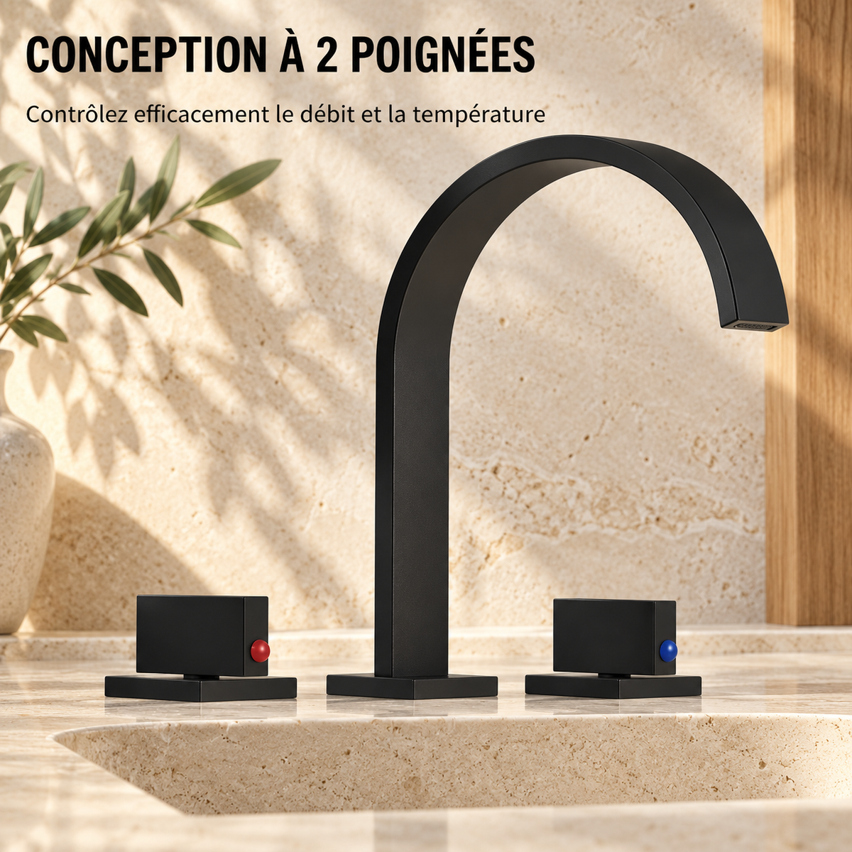 Rimini Bathroom Sink Faucet Solid Brass 3-Hole Waterfall