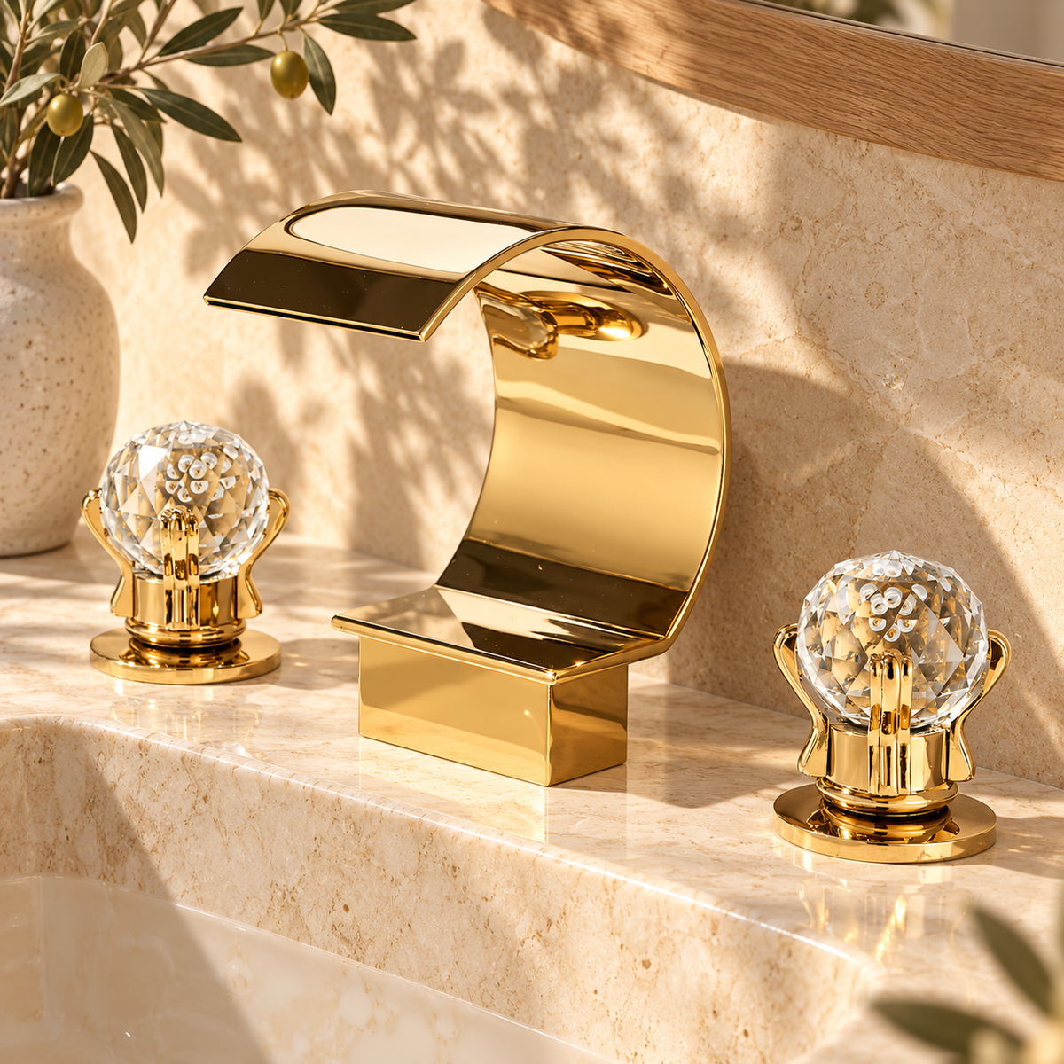 Lecce Bathroom Sink Faucet Solid Brass 3-Hole Waterfall
