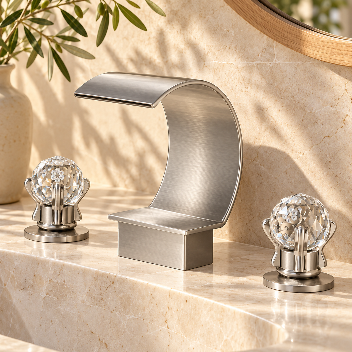 Lecce Bathroom Sink Faucet Solid Brass 3-Hole Waterfall