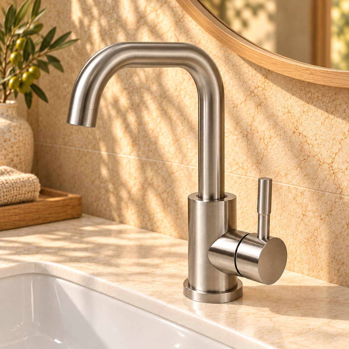 Capri Bathroom Sink Faucet Stainless Steel 360° Swivel