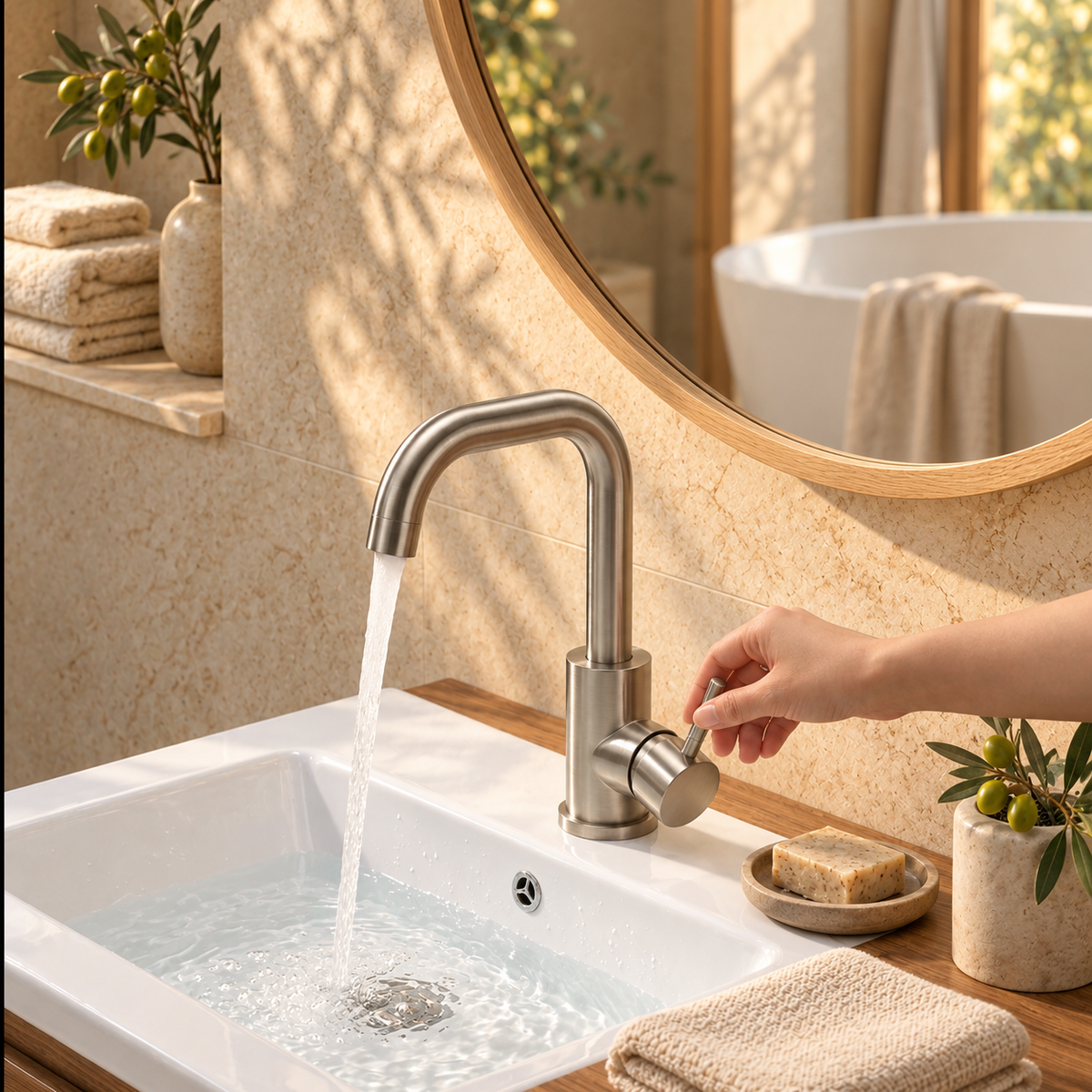 Capri Bathroom Sink Faucet Stainless Steel 360° Swivel