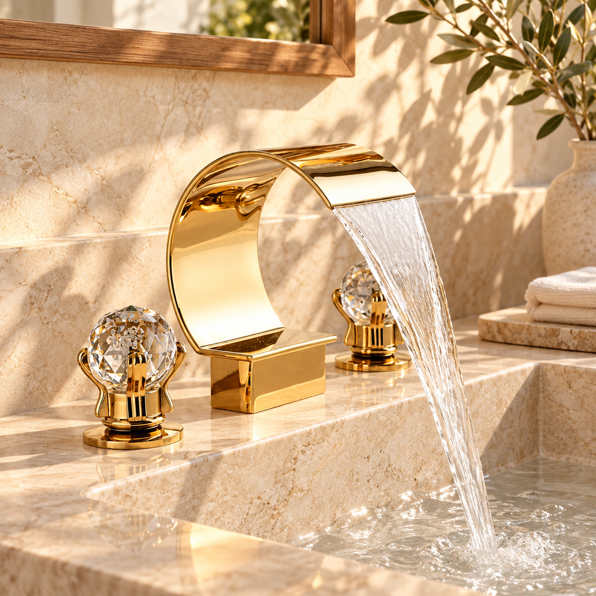Lecce Bathroom Sink Faucet Solid Brass 3-Hole Waterfall