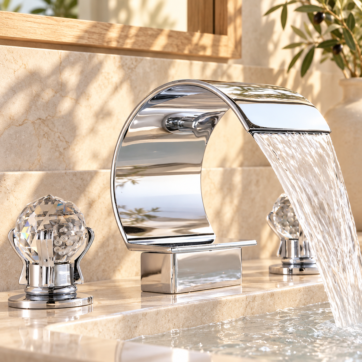 Lecce Bathroom Sink Faucet Solid Brass 3-Hole Waterfall