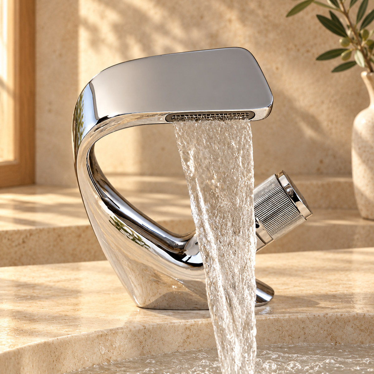 Perla Waterfall Bathroom Sink Faucet Single Lever Mixer