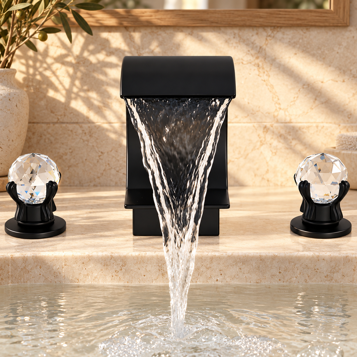 Lecce Bathroom Sink Faucet Solid Brass 3-Hole Waterfall