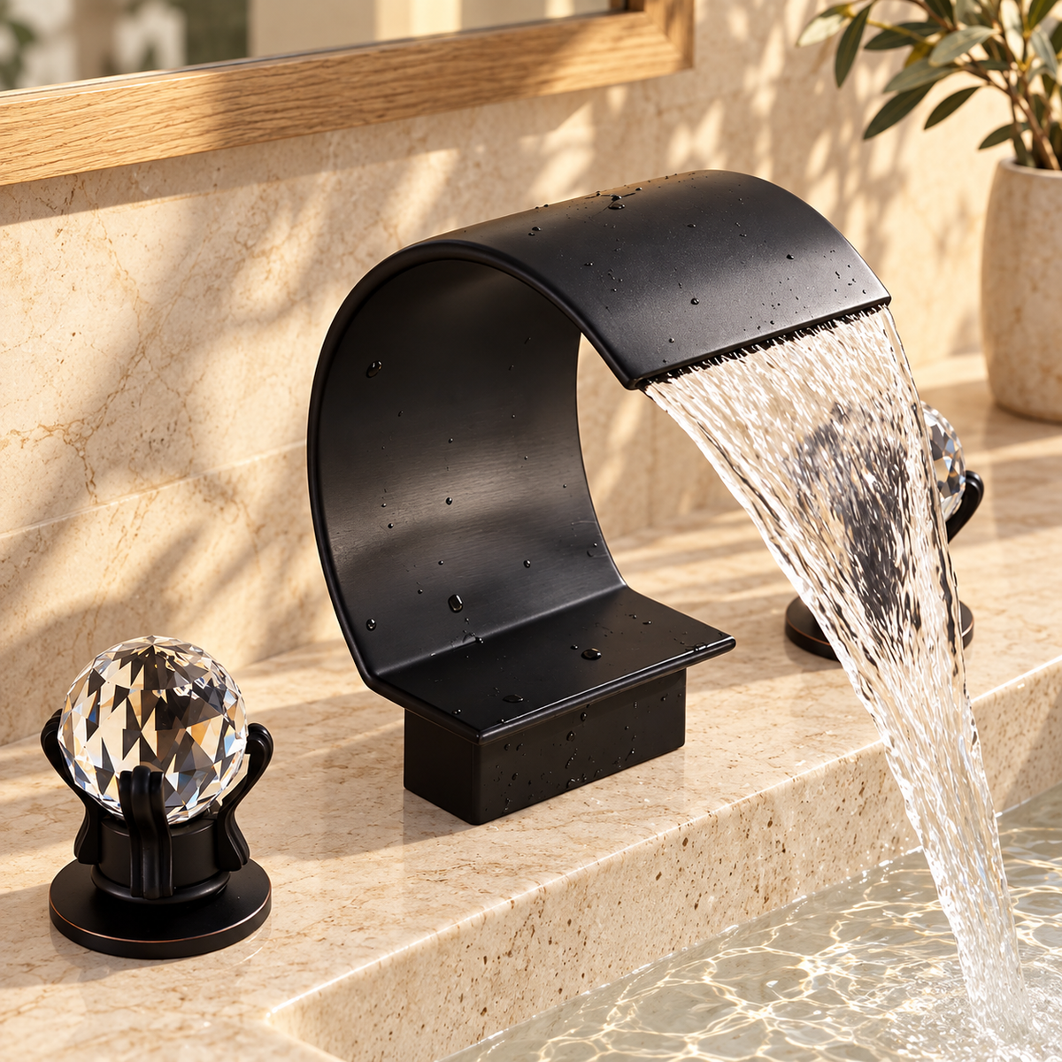 Lecce Bathroom Sink Faucet Solid Brass 3-Hole Waterfall